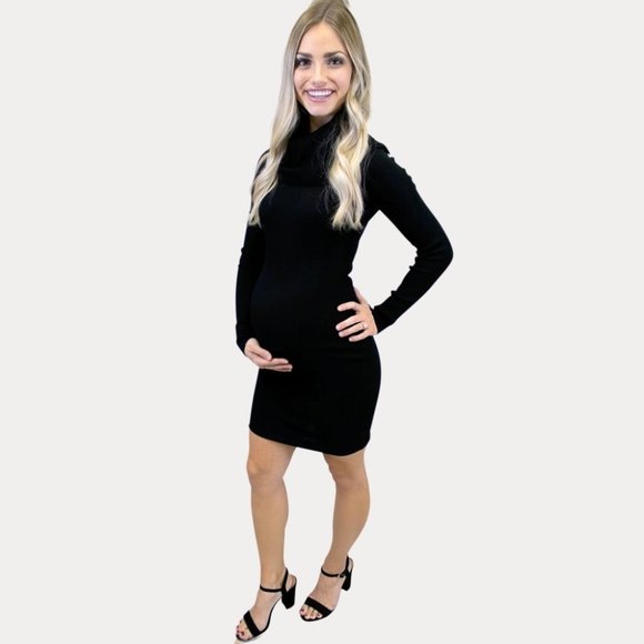 Black Cowl Neck Sweater Maternity Dress - Picture 1 of 3